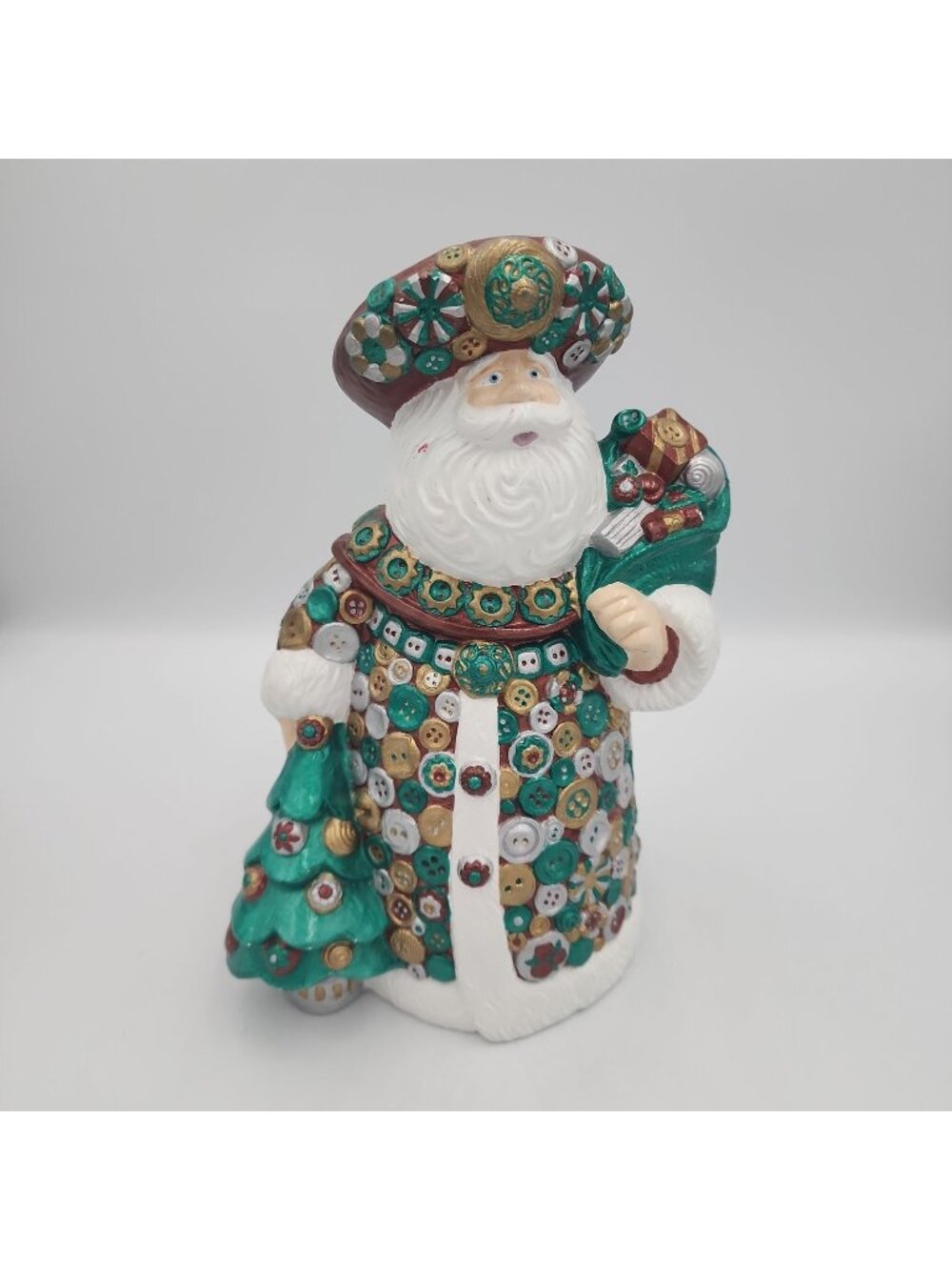 Vintage Hand Painted Ceramic Button Santa 9.5" Artist Signed 1998